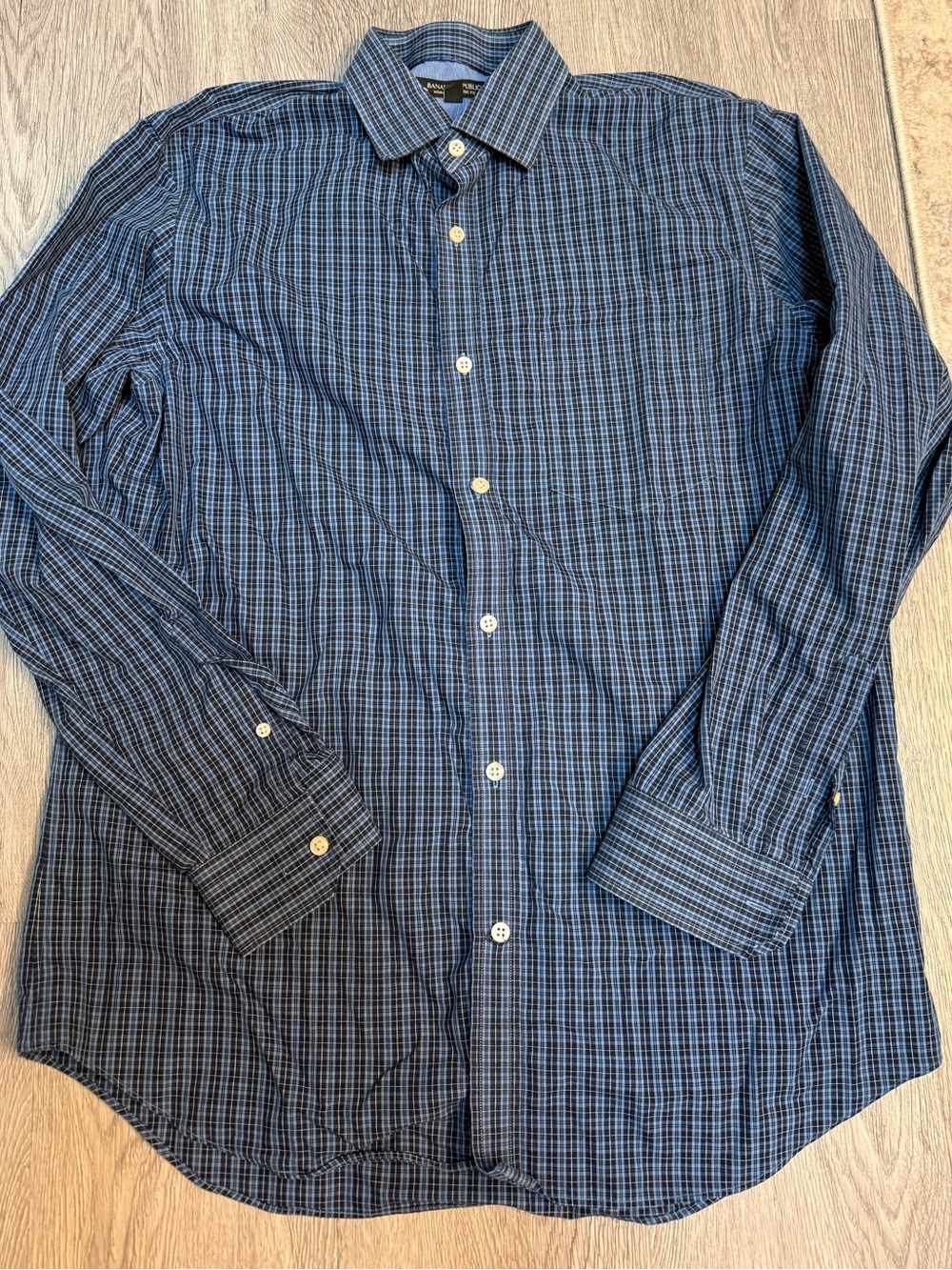 Banana Republic Dress Shirt Mens Large Blue/Black Tailored Slim Fit Button Up